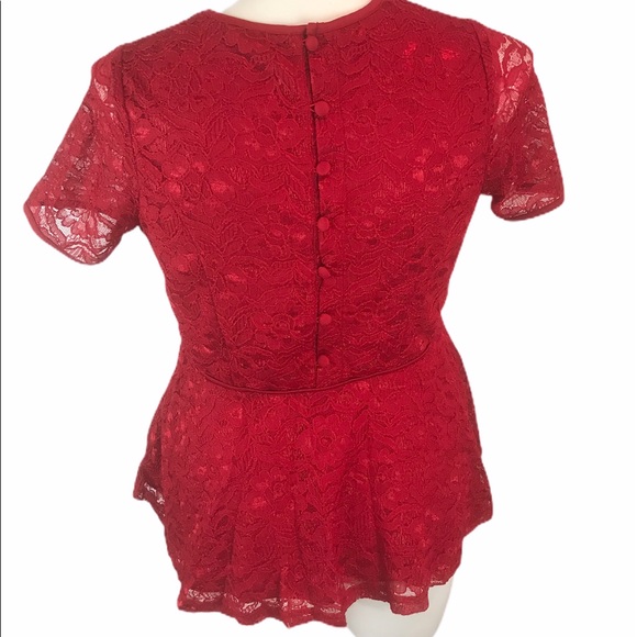Jessica London Sz 12 Red Lace Peplum Blouse S/S - Picture 3 of 7
